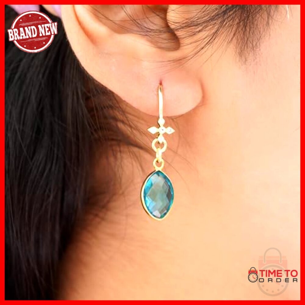 Marquise Crystal Dangle Earrings Sterling Silver Gold Vermeil Hypoallergenic - Picture 5 of 7